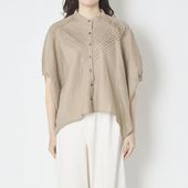 ubasoku/バンドカラーバイアスピンタックブラウス